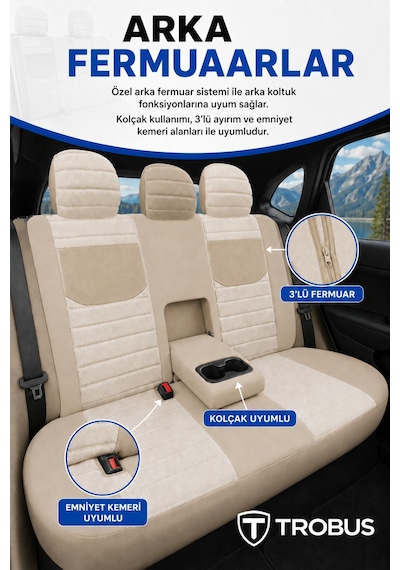 Seat Ateca 2016 Sonrası Uyumlu Veyron Serisi Bej Tay Tüyü Koltuk Kılıfı