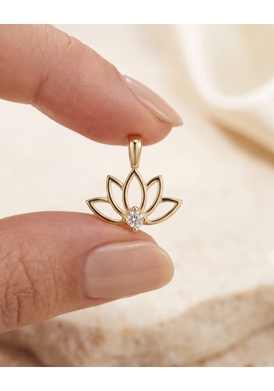 Minik Lotus Çiçeği 14 Ayar Altın Kolye Ucu