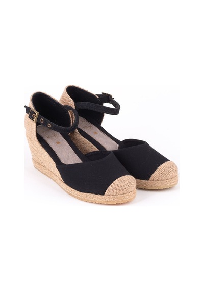Star Tombis Gerçek Elişi Burnu Hasır Dolgu Topuk Siyah Keten Hasır Espadril Handmade Siyah