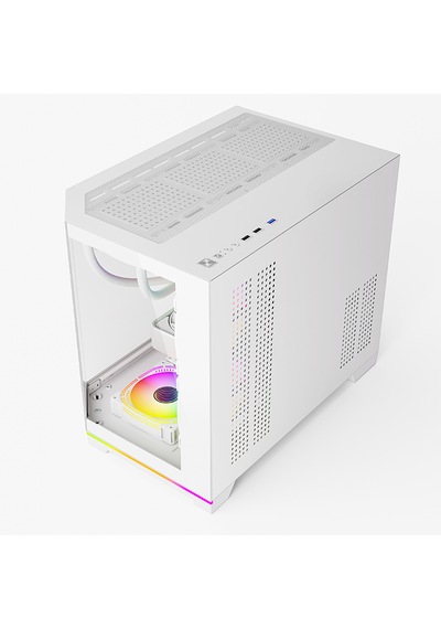 Atheron Lion Panoramik Beyaz Gaming Kasa 6x120mm Argb Fanlı 360mm Sıvı Soğutma Destekli Temperli Cam