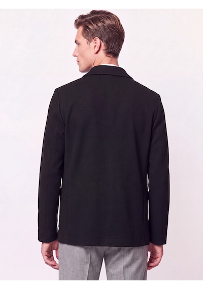 Comfort Fit Örme Dokulu Torba Cep Düğmeli Siyah Mevsimlik Gömlek Ceket C 732