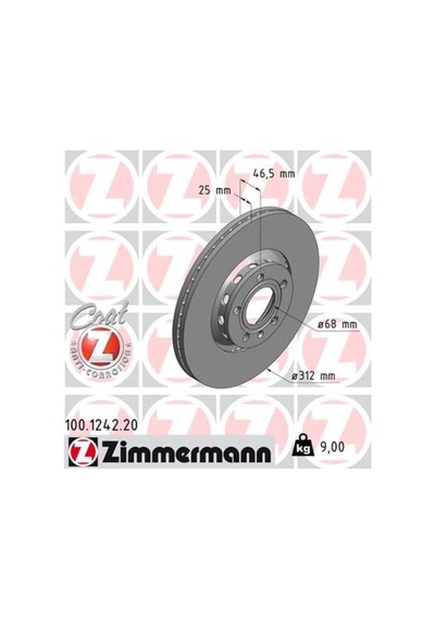 Zimmermann 100.1242.20 Ön Fren Aynası Passat 1.6-1.9tdı-2.0-1.8t 00 5.05 A4 01 A6 97superb 02 Exeo 09 312x25x10dl Havalı 986479057-df4262s 4b0615301a