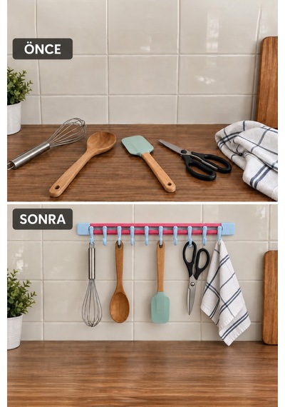 10 Kancalı Raylı Askı Mutfak Banyo Dolap İçi Kupa Fincan Havlu Düzenleyici Aparat Diğer