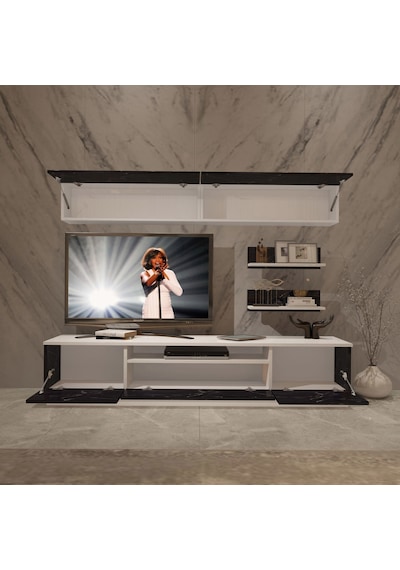 Decoraktiv Trendstyle 5s Mdf Tv Ünitesi Tv Sehpası Beyaz - Siyah Mermer
