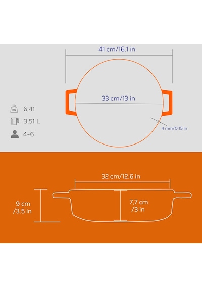 Lava Döküm Çok Amaçlı Yayvan Tencere Döküm Demir Yekpare Kulplu Edition Serisi Çap 32cm. 001