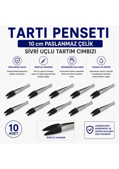 Tartı Penseti 10 Cm Paslanmaz Çelik - Sivri Uçlu Tartım Cımbızı 10 Adet