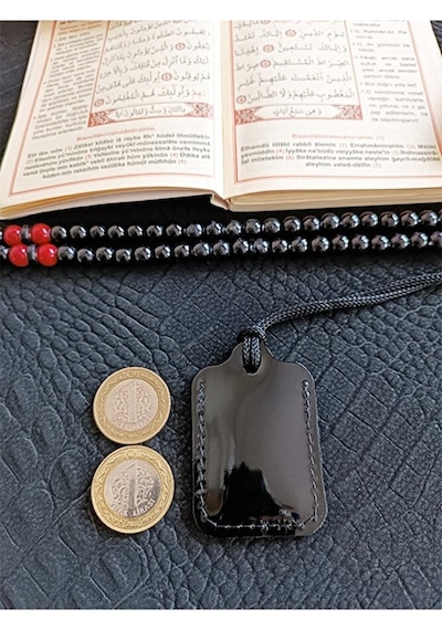 Küçük Dörtgen Cevşen Dualı Kolye Muska Hakiki Deri Çok renkli 04935883