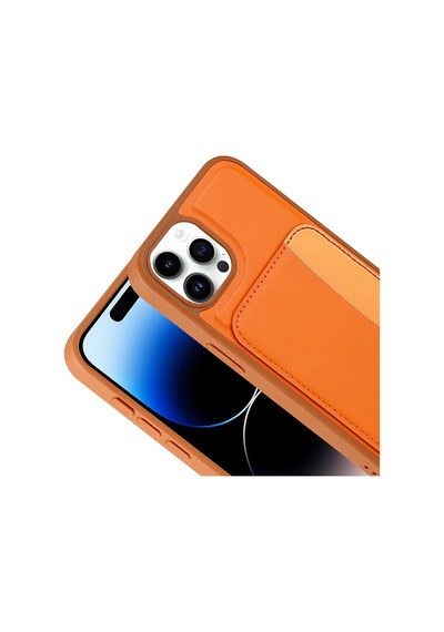 Apple iPhone Uyumlu 15 Pro Max Kılıf Kartlıklı Kamera Yükseltili Silikon Pazarplus Turuncu