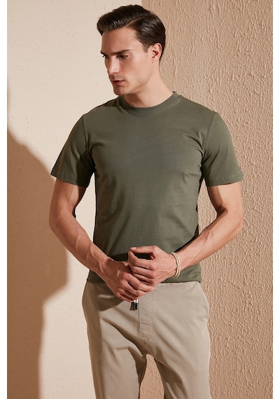 Buratti % 100 Pamuk Regular Fit Bisiklet Yaka T Shirt Erkek T Shirt 5902511 Haki