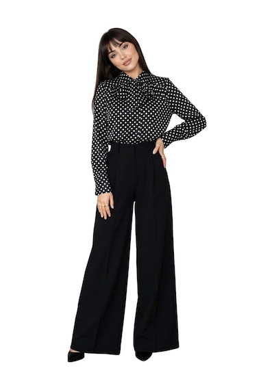 Pera Moda Puantiye Desenli Paris Fularlı Gömlek Siyah - Beyaz