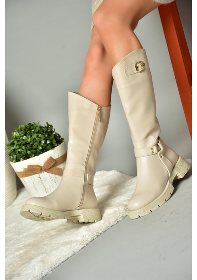 Fox Shoes R518296309 Bej Fermuarlı Kadın Çizme Bej