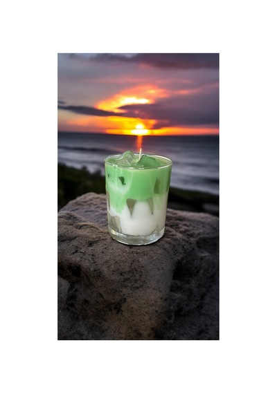 İce Matcha Latte Mum 9x8 Cm Yeşil Elma Kokulu Soya 100% Yeşil
