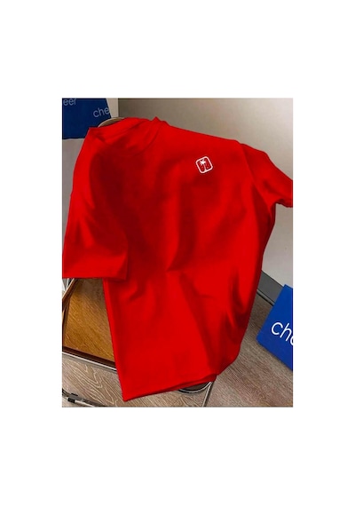 Medinenur Göğüs Baskılı Basic T-shirt Kırmızı