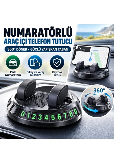Ers Numaratörlü Güçlü Yapışkanlı 360 Derece Dönebilen Su Geçirmez Araç İçi Telefon Tutucu Plastik Aparat