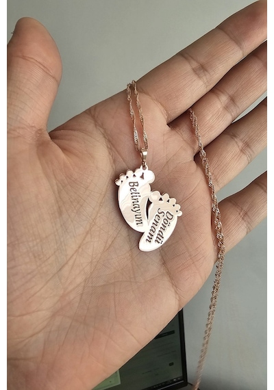 925 Ayar Gümüş Rose Altın Kaplama İsimli Ayak Figürlü Kolye Rose Gold