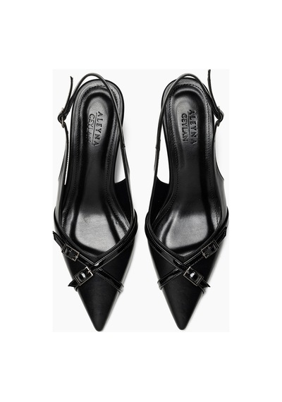 Ewa Siyah Cilt Sivri Burunlu Stiletto Kadın Ayakkabı
