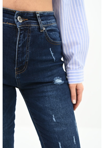 Kadın Yüksek Bel Lacivert Jean Pantolon 6178-23 001