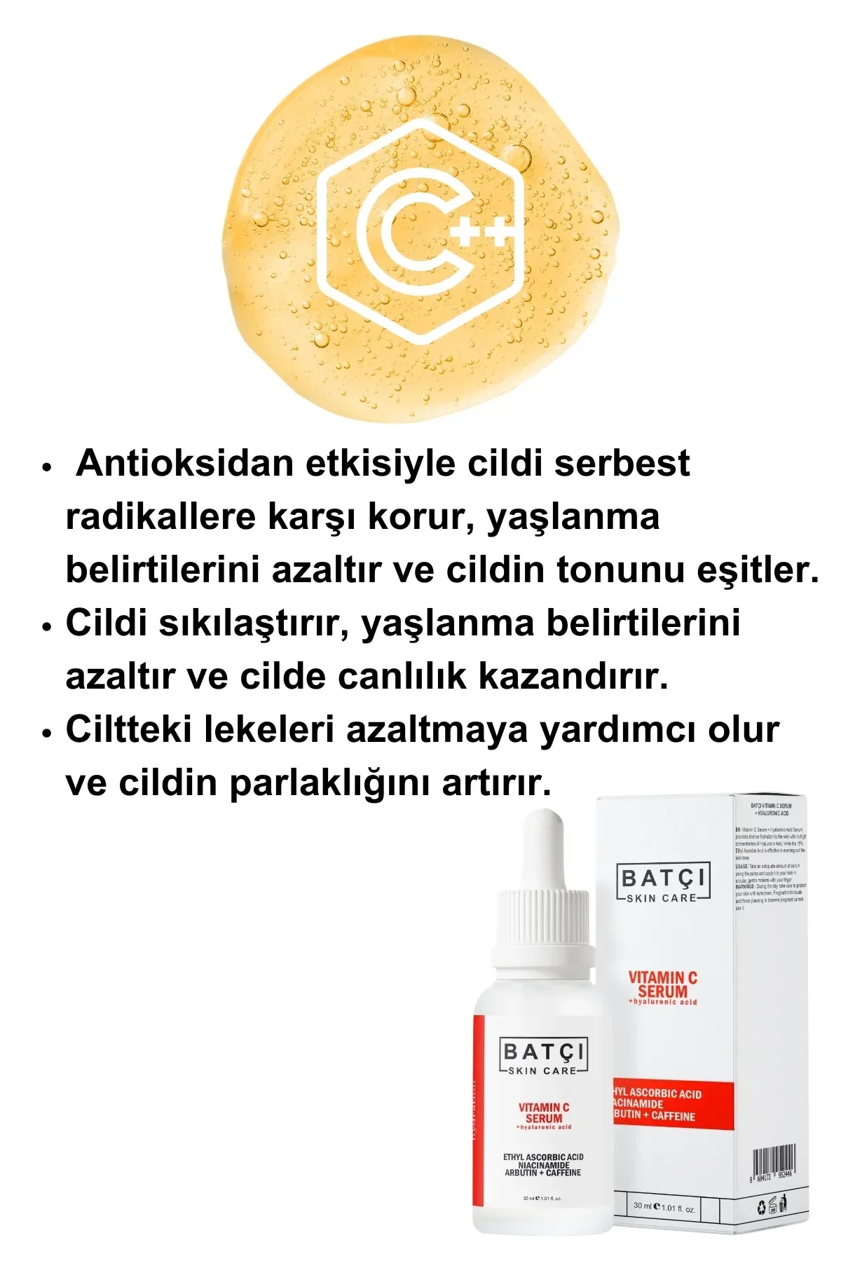 C Vitamini, Arbutin, Kafein Ve Niacinamide İçeren Aydınlatıcı & Canlandırıcı Serum 30 Ml