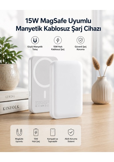 15w Magsafe Uyumlu Manyetik Kablosuz Powerbank 5000 Mah