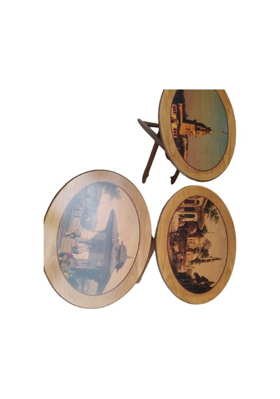 Zigon Sehpa Çanta Çiçek Motif Oval Kayın Torna Ayak Itinalı Paket