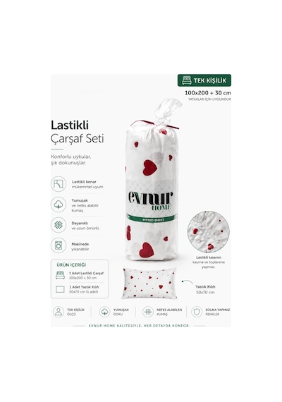 Evnur Home Kalpli Lastikli Çarşaf Seti Tek Kişilik Çok Renkli