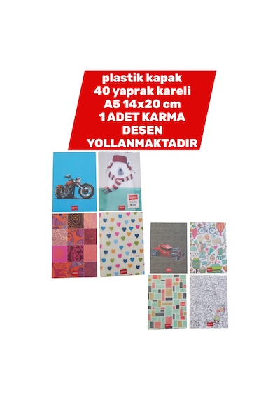 Plastik Kapak 14x20 Cm A5 Ebat 40 Yaprak Kareli Defter 1 Adet Karma Desen Yollanmaktadır Çok Renkli
