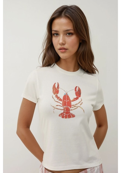Hiccup Kadın Bisiklet Yaka Kısa Kollu Önü Baskılı Pamuklu T-shirt Çok Renkli
