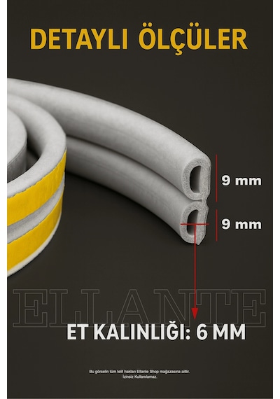 Siyah Kapı Ve Pencere Soğuk İzolasyon Bandı Fitili Kendinden Yapışkanlı Kauçuk Yalıtım Bant 3 Metre