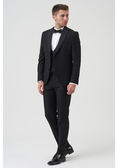 White Stone New York D2401 Slim Fit 6 Drop Takım Elbise Siyah - Siyah