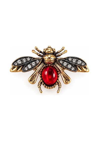 Essentials Collection Scarlett Kırmızı Taşlı Vintage Gold Arı Figürlü Broş Altın Altın