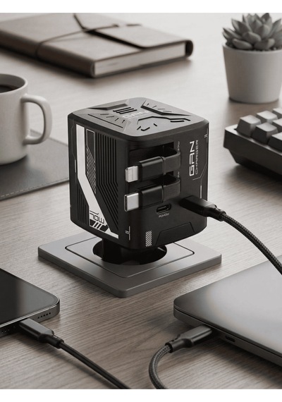 40w Gan Hızlı Şarj Adaptörü Dahili Lightning Ve Type-c Kablolu Şarj Başlığı 2xusb-c Pd40w Şarj Aleti
