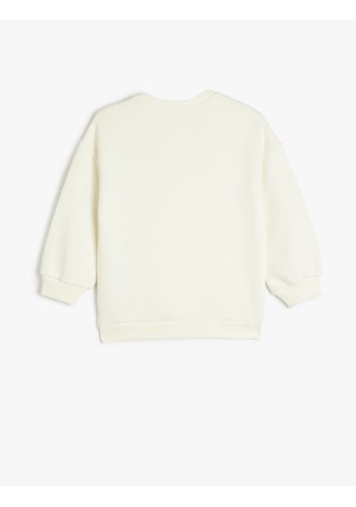 Koton Panda Baskılı Uzun Kollu Bisiklet Yaka Şardonlu Sweatshirt Ekru 5wkg10612ak Ekru