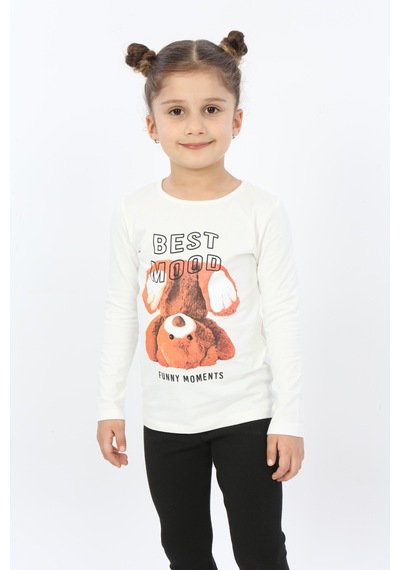 Toontoy Kids Toontoy Kız Çocuk Best Mood Ayıcık Baskılı Tişört Ekru