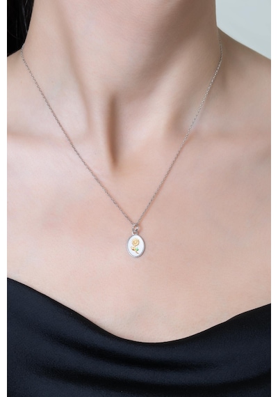 So Chic Papatya Çiçeği 18 Ayar Beyaz Altın Kaplama 43 Cm Gümüş Kolye Rodyum