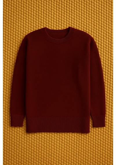 Femelle Kadın Bordo Standart Beden Oversize Basic Triko Kazak - 357