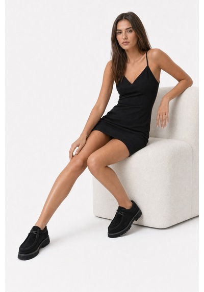 Luvi Shoes Talıa Siyah Süet Hakiki Deri Bağcıklı Kadın Loafer Ayakkabı