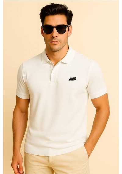New Balance Beyaz Classic Basic Logo Polo Yaka Pike Tişört Mnt3415-wt Beyaz
