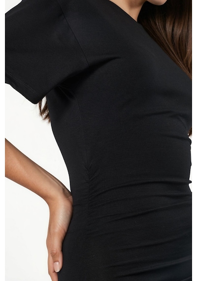 Hiccup Busem Drape Detaylı Dikey Yaka Mini T-shirt Elbisesi Siyah