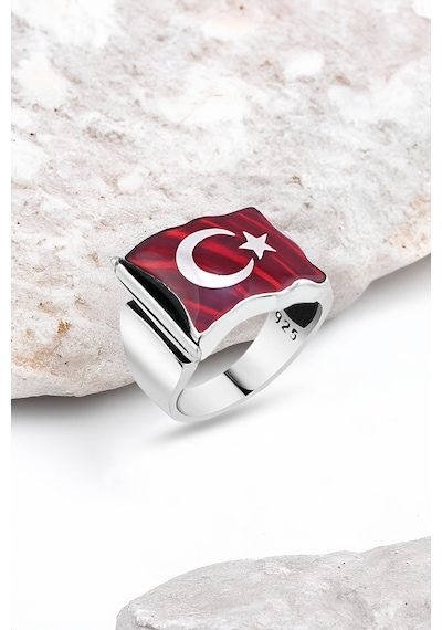 Dalgalı Bayrak Desenli Gümüş Erkek Yüzük -4451