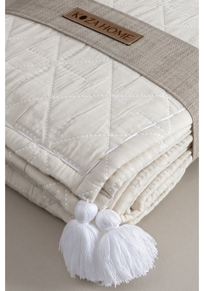 Koza Home Stella Krem Çift Kişilik Baklava Desenli Yatak Örtüsü 230x250 2 Y Krem