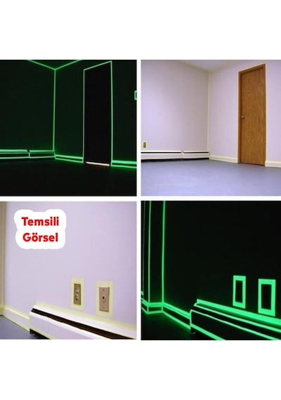 Badem10 Fotolümen Gece Parlayan En 7.5 Cm 1 Mt İkaz Yeşil Reflektörlü Fosforlu Reflektif Düz Şerit Bant