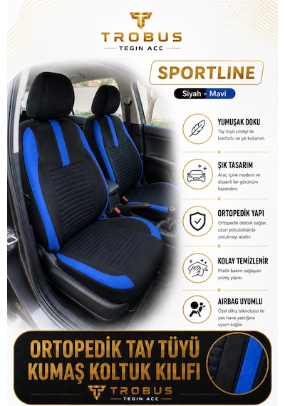 Volkswagen Beetle 2012-2016 Uyumlu Sportline Serisi Siyah Mavi Oto Koltuk Kılıfı