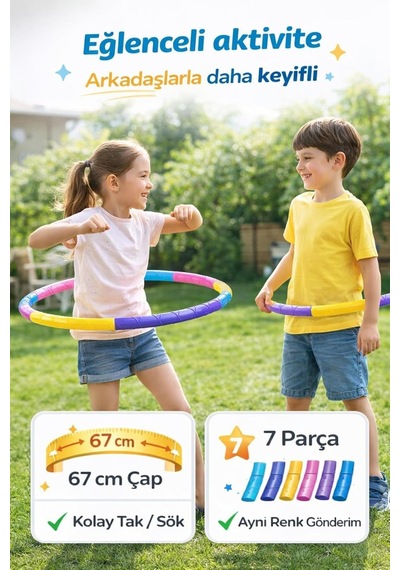 Leyaton Renkli 7 Parça Geçmeli Hulahop 65 Cm, Tek Ebat, Hh4885lyt, Karışık Çok Renkli