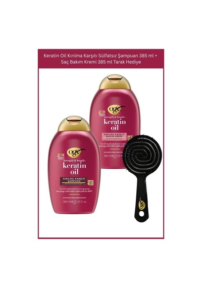 Keratin Oil Kırılma Karşıtı Sülfatsız Şampuan 385 Ml + Saç Bakım Kremi 385 Ml Tarak Hediye