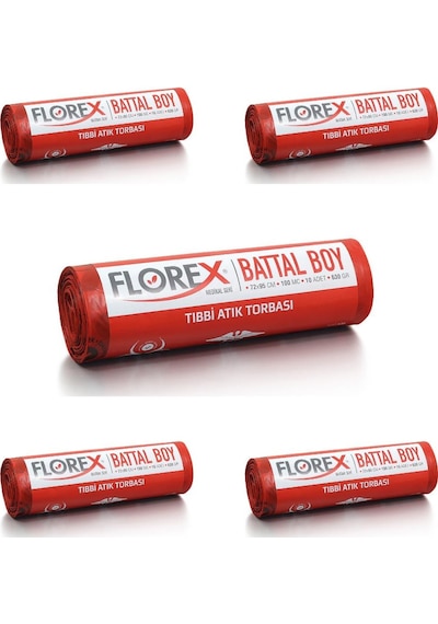 Florex Atık Çöp Poşeti Battal Baskılı Kırmızı 10 Yaprak 5 Rulo 72 x 95 CM