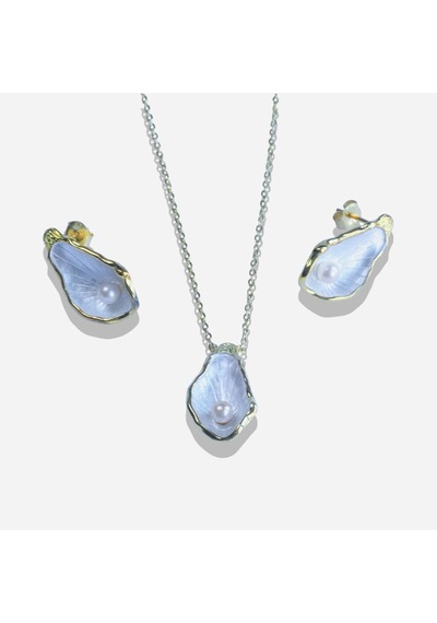 İstiridye İncili Damla Gold Gümüş Set Gümüş