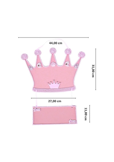 Süsle Bebek Ve Parti Taçlı İsimlikli Ahşap Kapı Süsü, Pembe Çok Renkli