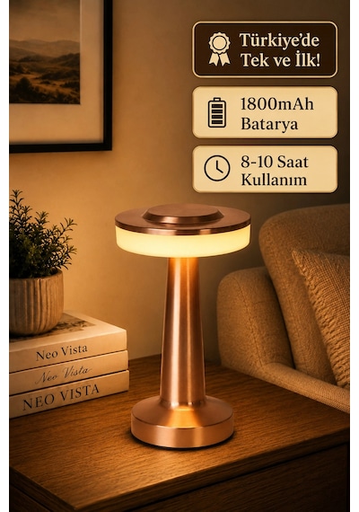 Rose Gold Dokunmatik Şarjlı Masa Lambası Dim Edilebilir Dekoratif Kablosuz Abajur