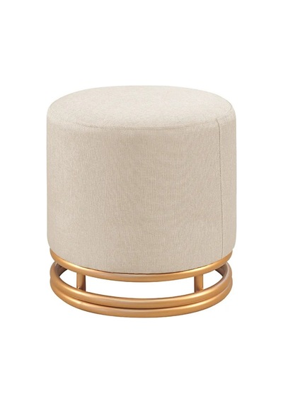 Nuvi Puf Gold Metal Çerçeveli Keten Çok Amaçlı Dekoratif Oturak, Makyaj Oturağı,montajsız Puf Bench KREM