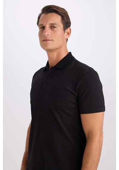 DeFacto Slim Fit Dar Kesim Polo Yaka Kısa Kollu Pamuklu Modal Karışımlı Basic Düz Siyah Tişört M6609AZ25SPBK81